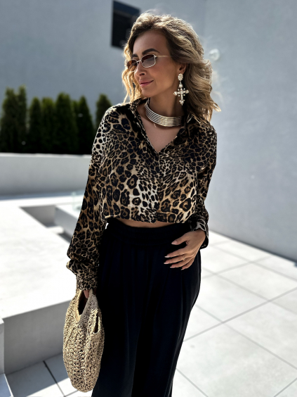 Leopardí krátká crop košile MODEST