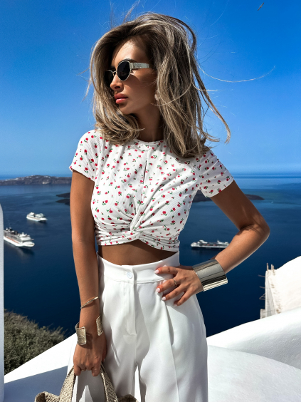 Bílý květinový crop top MARWIN