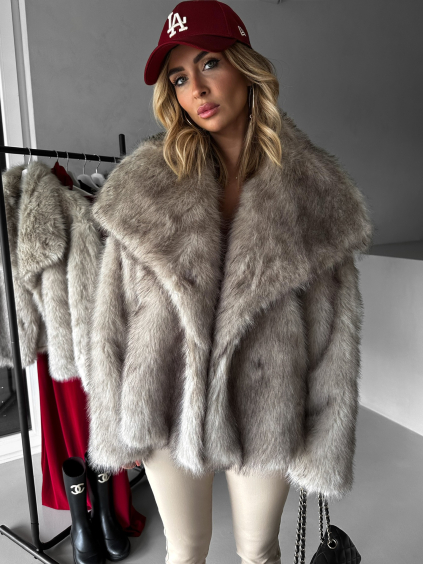 Šedý krátký faux fur kožesinový kabátek KIRIAK