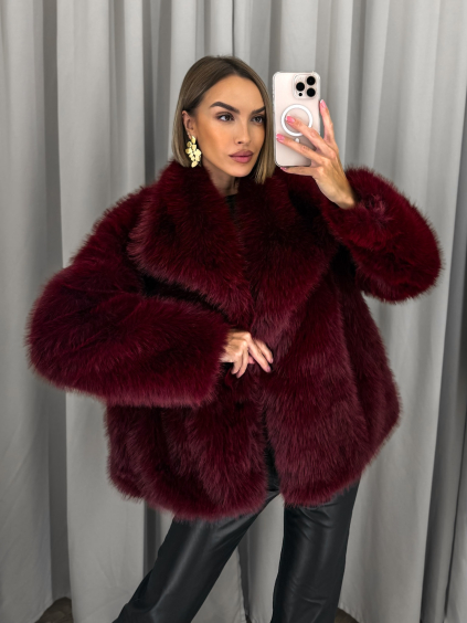 Bordó faux fur kožešinový kabátek kožich BAIDE