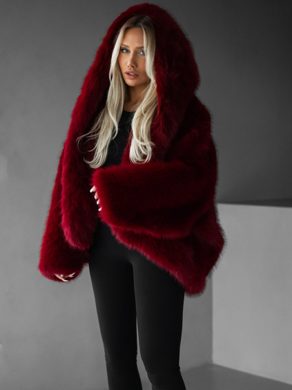 Bordó faux fur kožešinový kabátek kožich XADEN