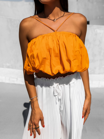 Oranžový řasený crop top MONTEREY