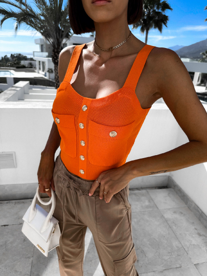 Oranžový crop top SKYLARE s knoflíky