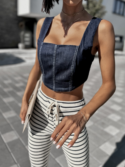 Tmavě modrý denim crop top VEGASI