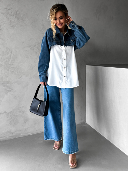 Bílá oversized denim košile HIRMATE