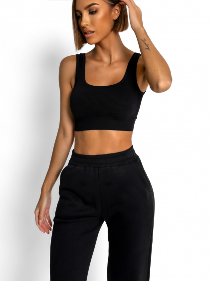 Černý sportovní žebrovaný crop top ROJELIO